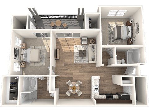 Floor plan for 2 beds, 2 baths, 1160 sqft